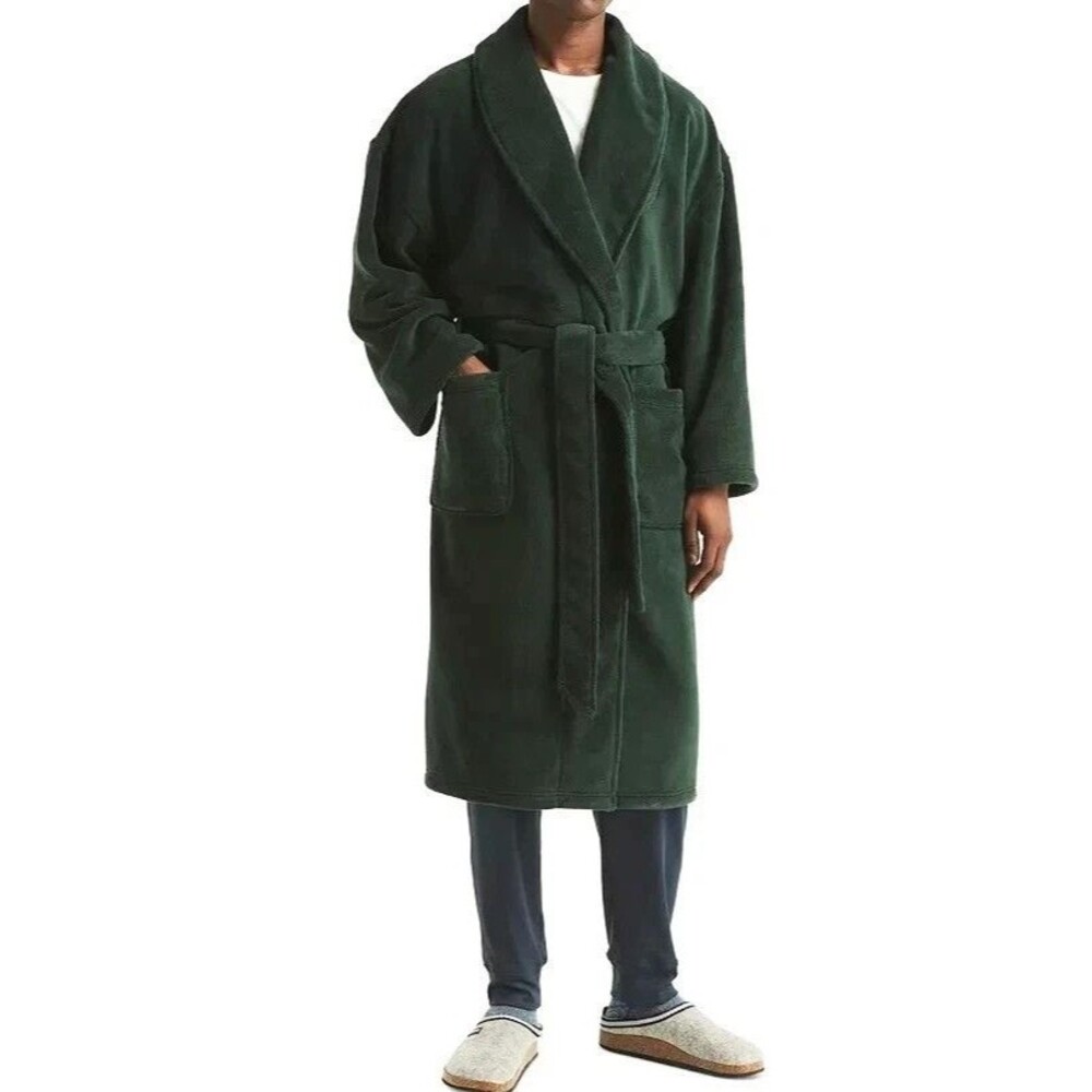 NAUTICA Robe Mens Solid Green Belted Plush Fleece Pockets Cozy OS
